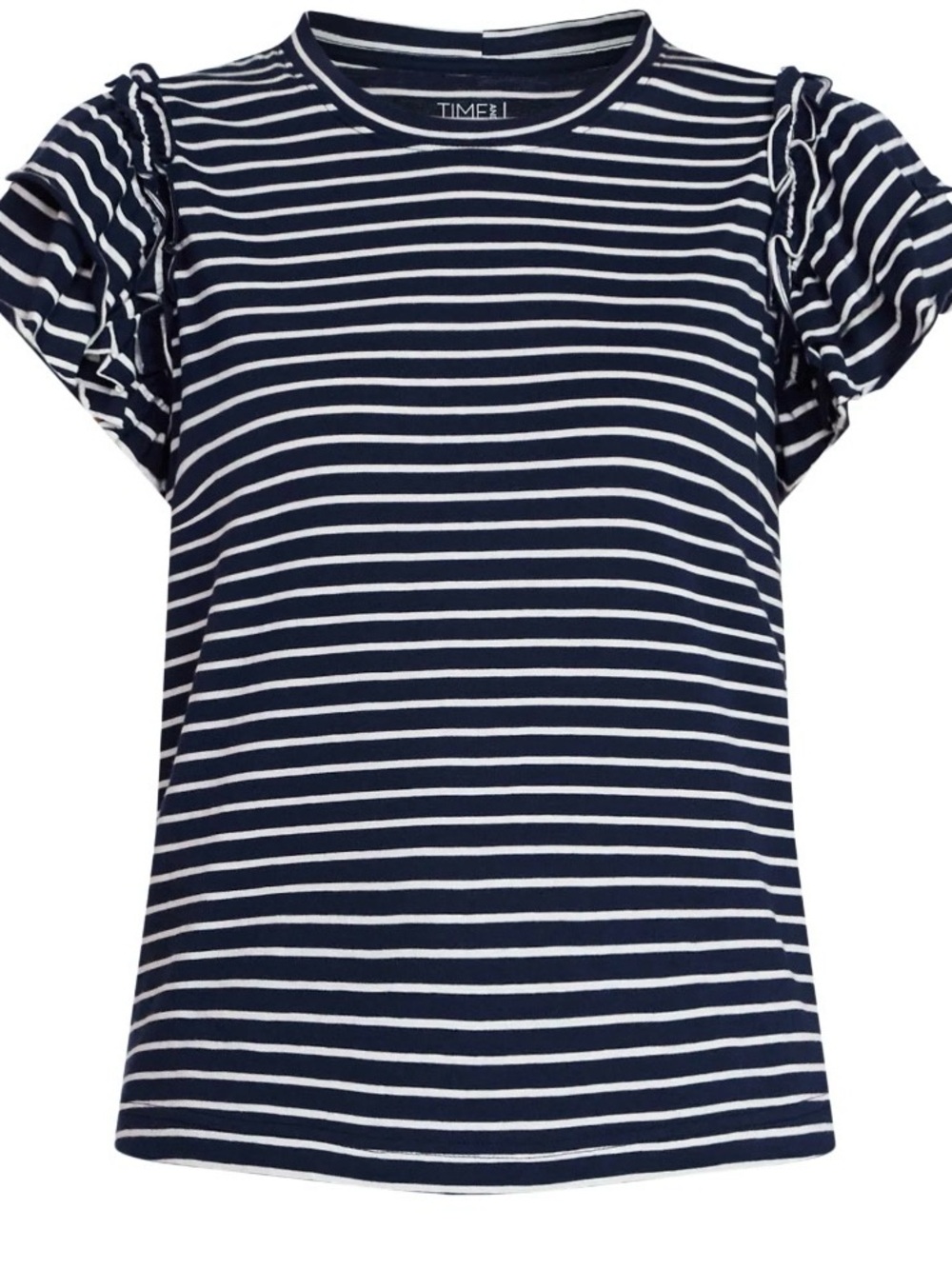 Navy and White Striped Ruffle Sleeve Top